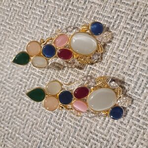 Gold and Green Crescent Earrings with Vintage Charm